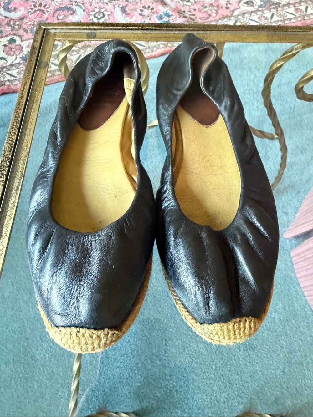 Christian Louboutin Black Leather Espadrille-Style Ballet Flats